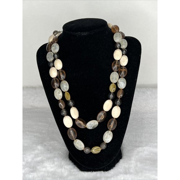 Vintage Fashion Jewelry Necklace Beaded Layered Brown White - Picture 1 of 13